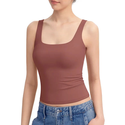 Women's Square Neck Tank Top  Double Layer Stretchy Top