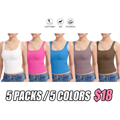 Women's Square Neck Tank Top  Double Layer Stretchy Top
